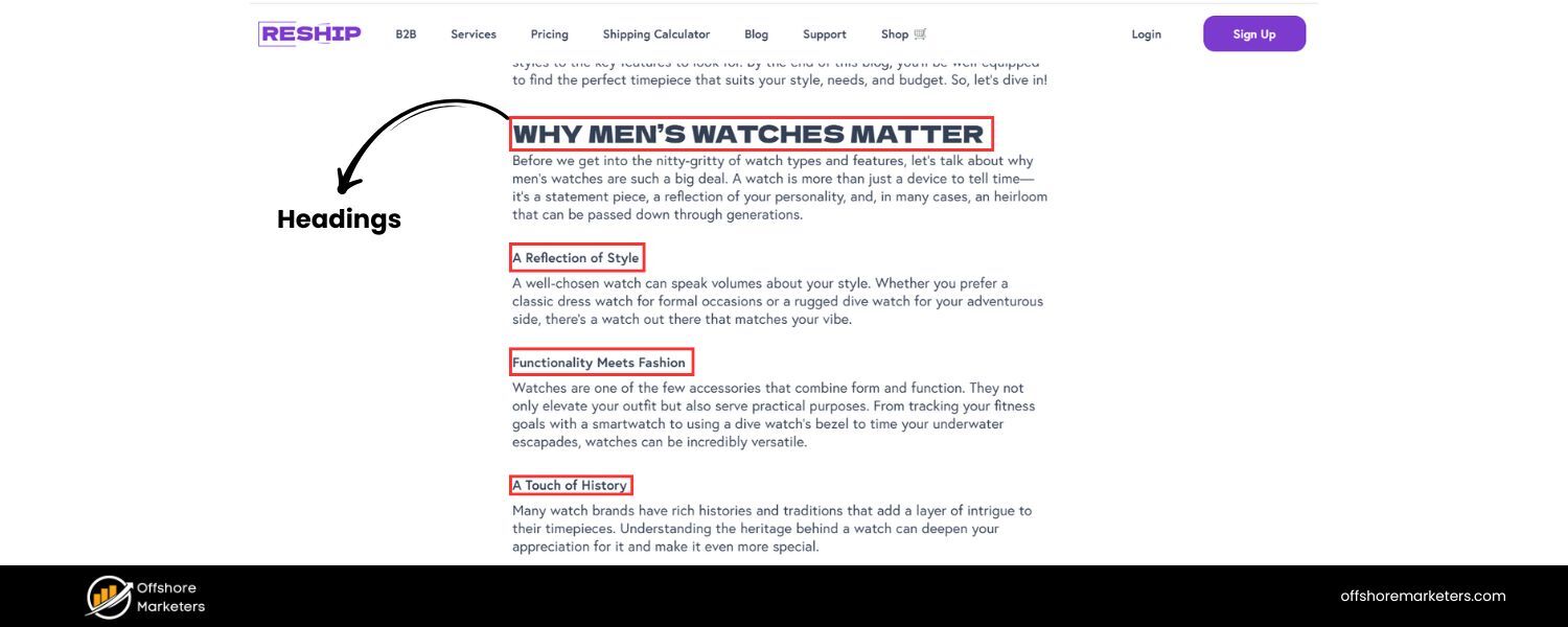 Headings (H1, H2, H3 tags)