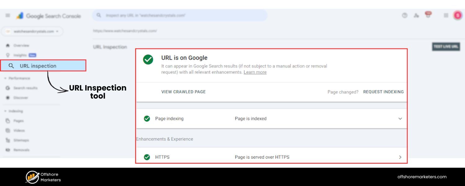 the URL Inspection tool