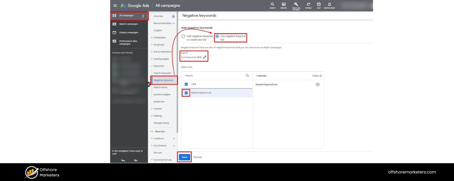 Add Negative Keywords