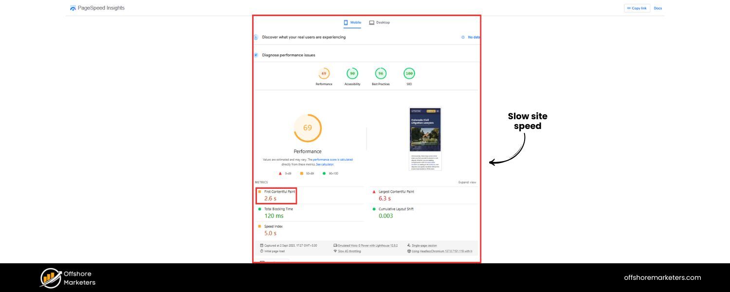 Slow Site Speed and Poor Core Web Vitals