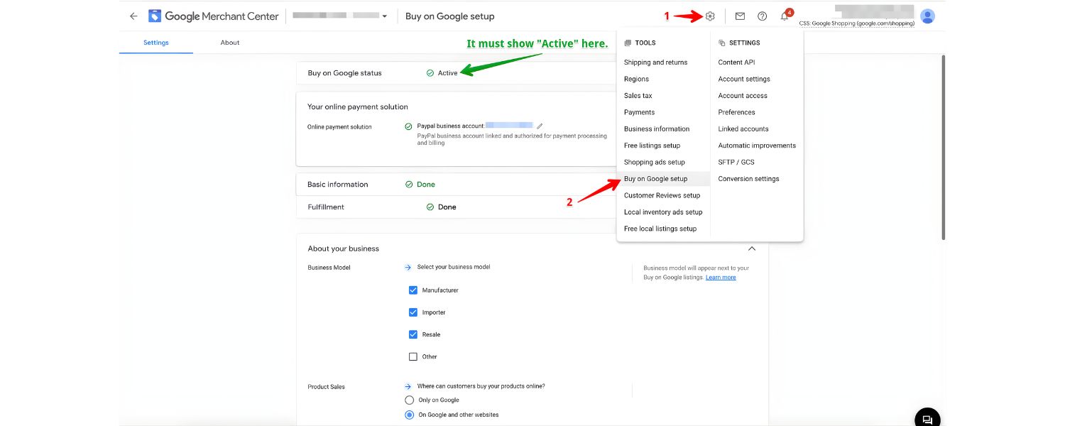 Merchant Center and approval