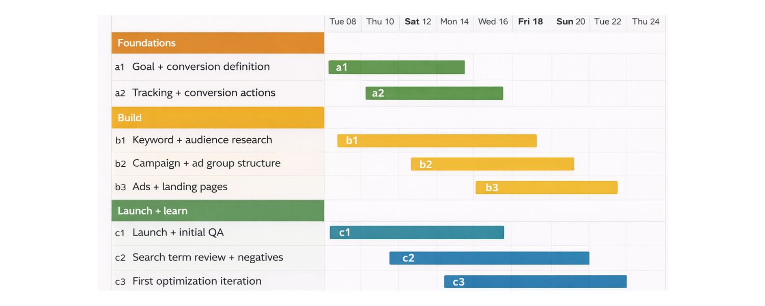 A simple two‑week setup timeline