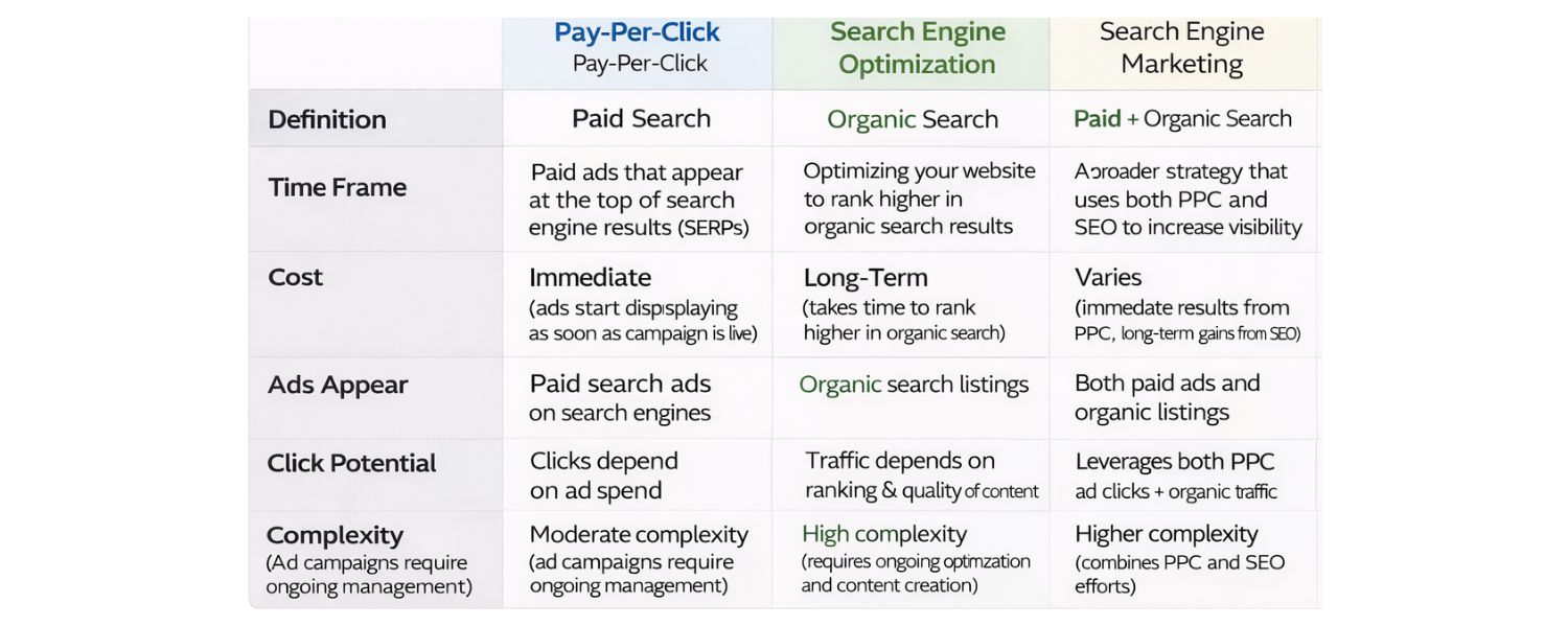 PPC vs SEO vs SEM