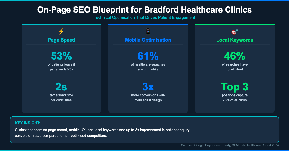 On-page SEO stats: 53% of patients leave if page loads over 3 seconds