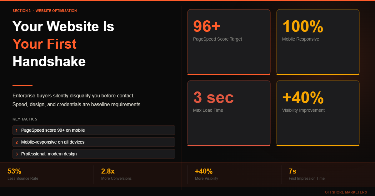 Hickory B2B website optimisation standards - PageSpeed 96+, mobile responsive, professional design for digital marketing Hickory NC data center corridor